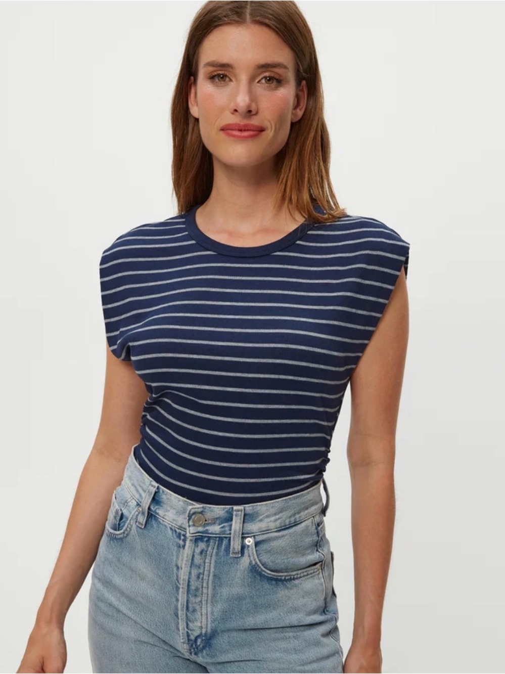 Michael Stars Joni Striped Power Shoulder Tee